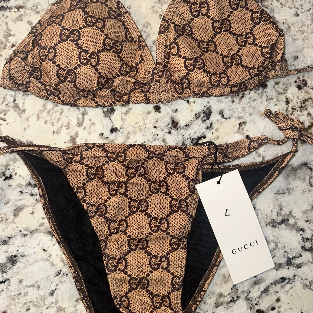 Gucci Brown Monogram Triangle Swim Set